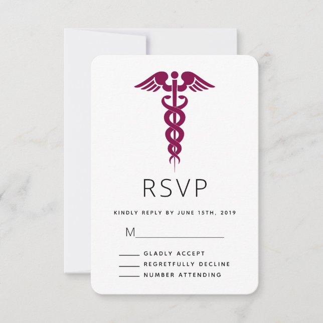 Red Caduceus Medical Symbol Graduation RSVP Card (Front)