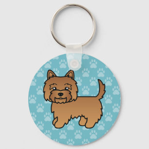 Red Cairn Terrier Cartoon Dog Illustration Blue Key Ring