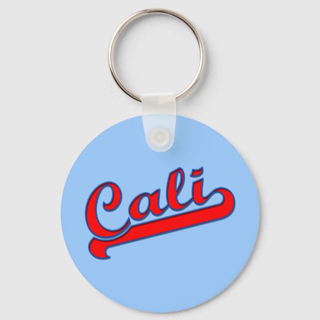 Red Cali California Logo on Blue Key Ring (Front)