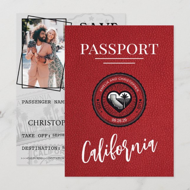 Red California Passport Save The Date (Front/Back)