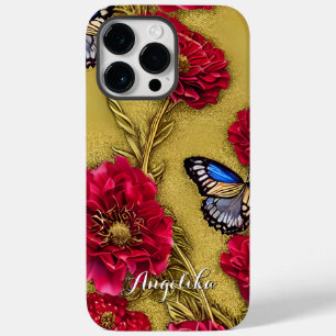 Red California Poppies Butterflies Gold Background Case-Mate iPhone 14 Pro Max Case