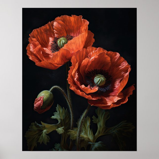 Red California Poppy Flowers Art Print Poster (Front)