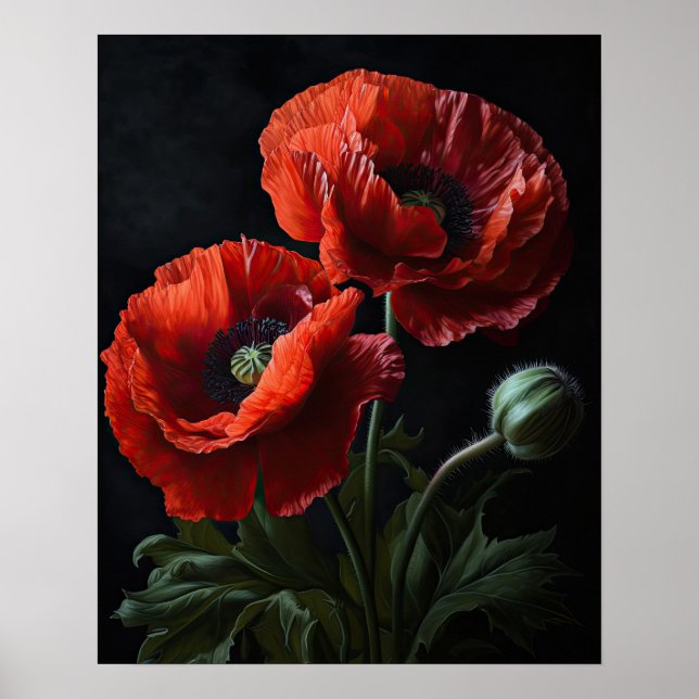 Red California Poppy Flowers Art Print Poster (Front)