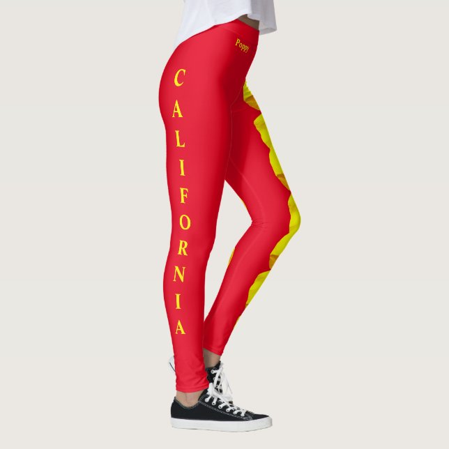 Red California State Flower Poppy Leggings (Right)