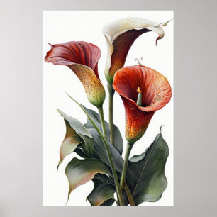 Red Calla Lilies Lily Flower Art Print Poster