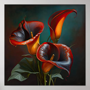 Red Calla Lilies Lily Flower Art Print Poster