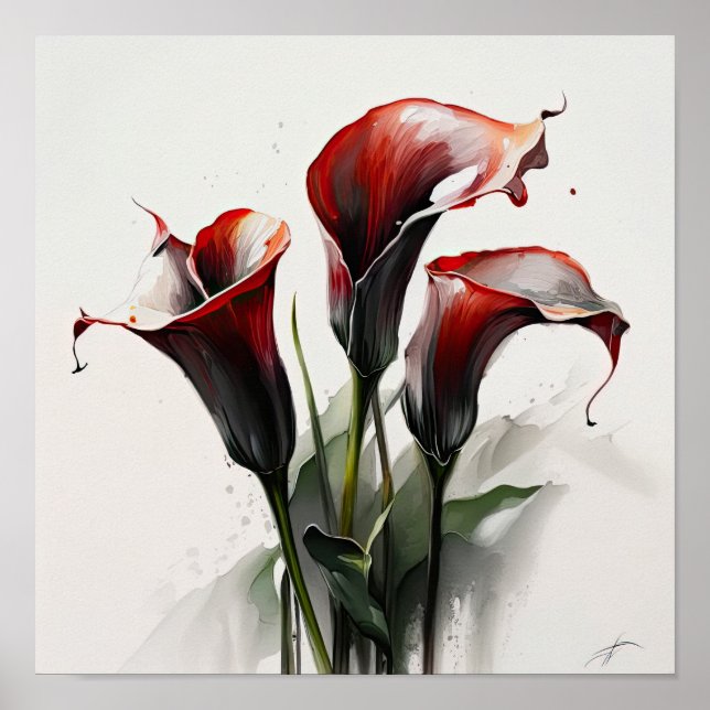 Red Calla Lilies Lily Flower Art Print Poster (Front)