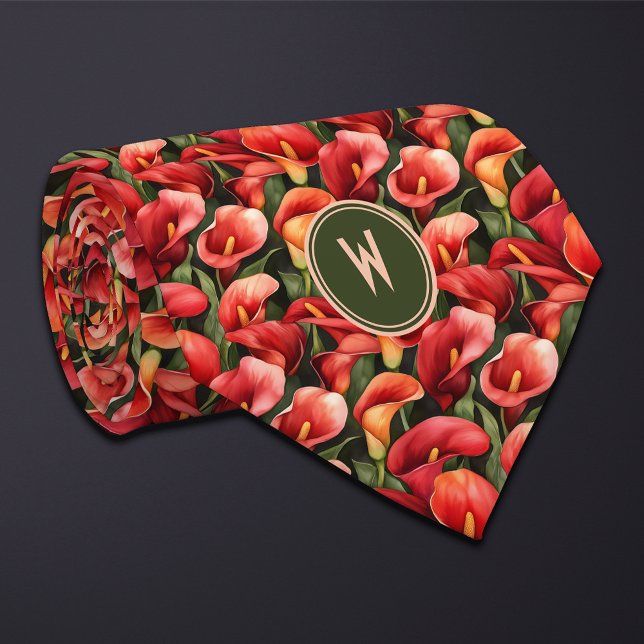 Red Calla Lillies Floral  Neck Tie (Creator Uploaded)
