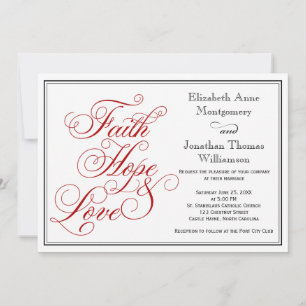 Red Calligraphy Faith Hope Love Wedding Invitation