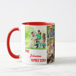 Red Calligraphy Family Photo Collage Mug