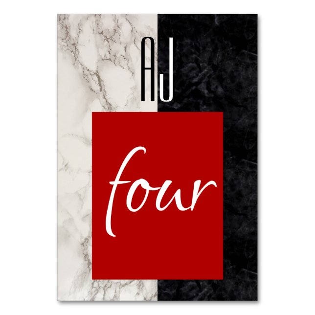 Red Calligraphy Wedding Table Number (Front)