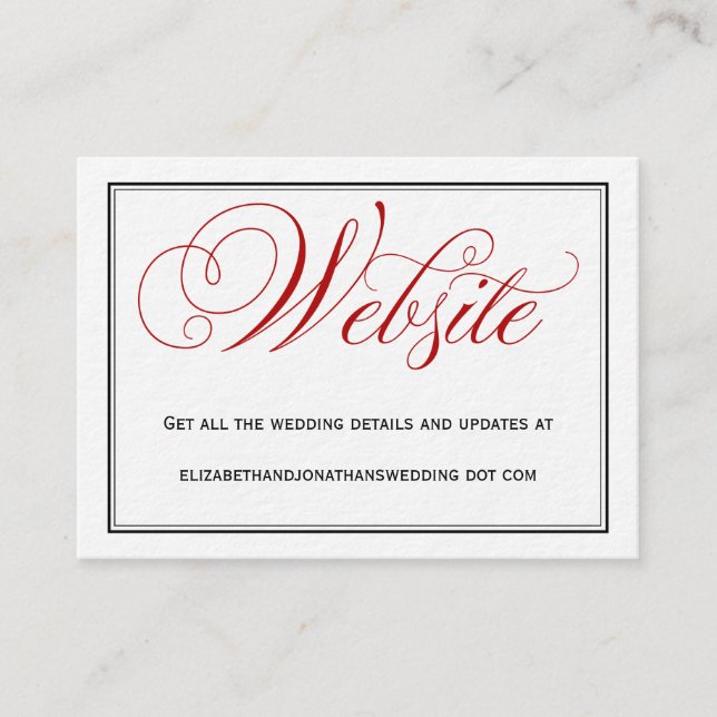 Red Calligraphy Wedding Website Information Card (Front)