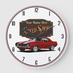 Red Camaro Personalised Speed Shop Large Clock