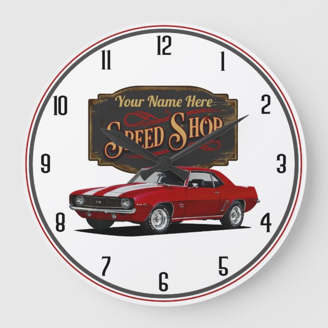 Red Camaro Personalised Speed Shop Large Clock (Front)