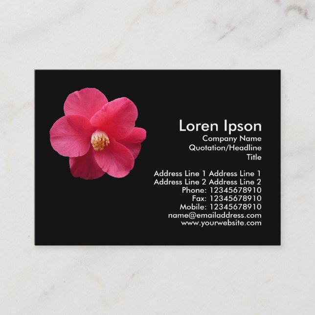 Red Camelia - Black Business Card (Front)