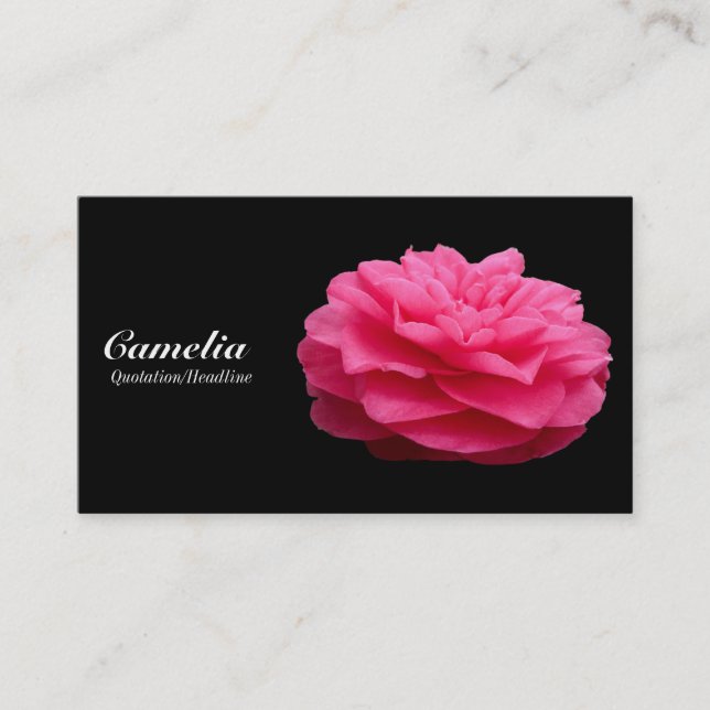 Red Camelia - Black Business Card (Front)