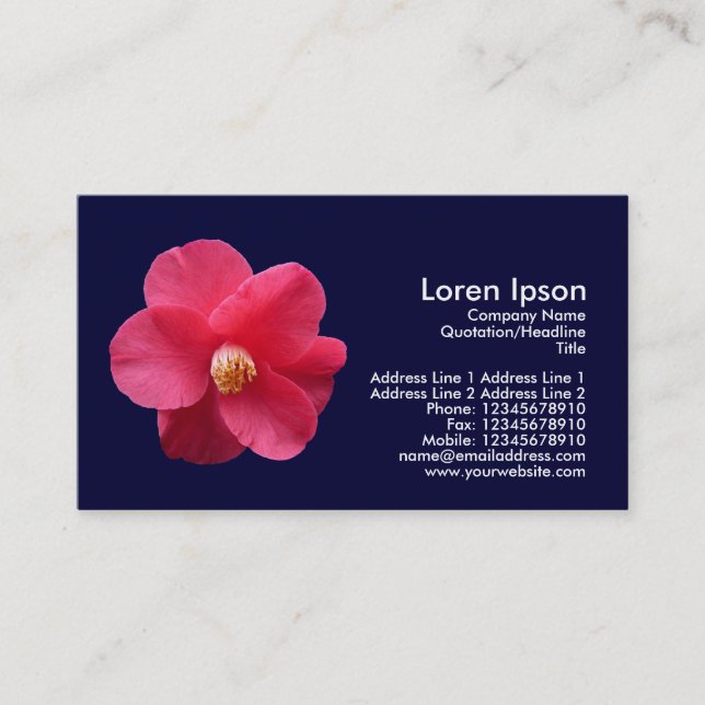 Red Camelia - Navy Blue Business Card (Front)