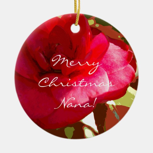 Red Camelia Personalised Ornament (Front)