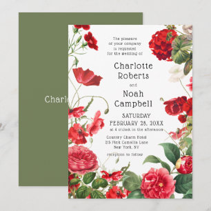Red Camellia Country Garden Wedding Invitation
