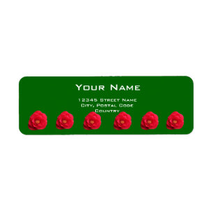 red camellia flowers green address label return address label