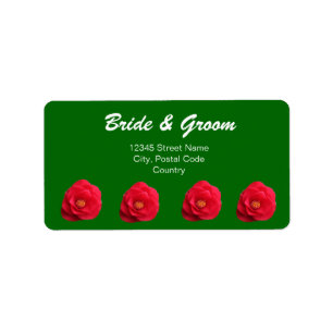 red camellia flowers green wedding address label