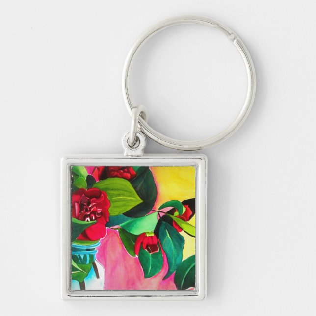 Red Camellias flower art Key Ring (Front)