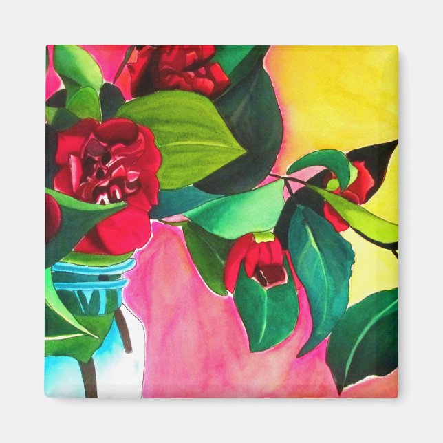 Red Camellias flower art Magnet (Front)