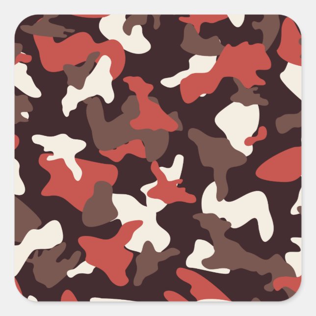 Red camo camouflage army pattern square sticker (Front)