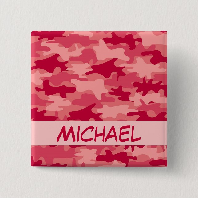 Red Camo Camouflage Name Personalised 15 Cm Square Badge (Front)