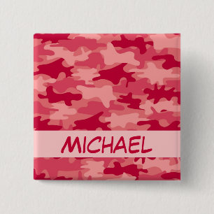 Red Camo Camouflage Name Personalised 15 Cm Square Badge