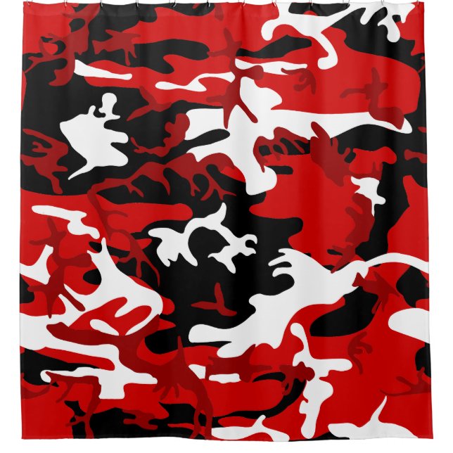 red camouflage black white camo shower curtain (Front)