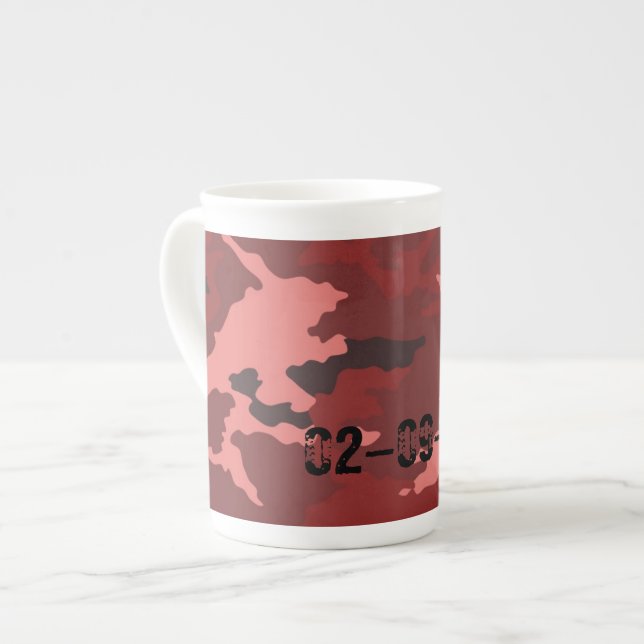 Red camouflage pattern bone china mug (Front Left)