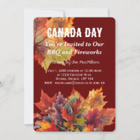 Red Canada Day Maple Leaf BBQ Fireworks Invitation