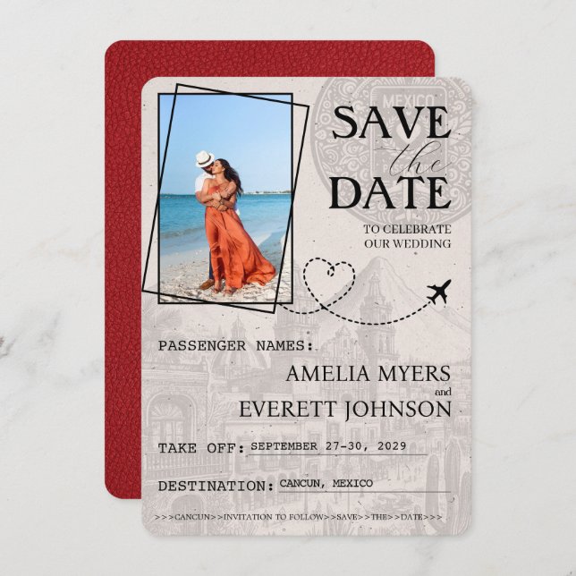 Red Cancun Passport Save The Date (Front/Back)