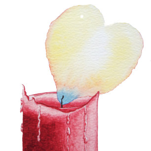 red candle with heart shaped flame on black envelope