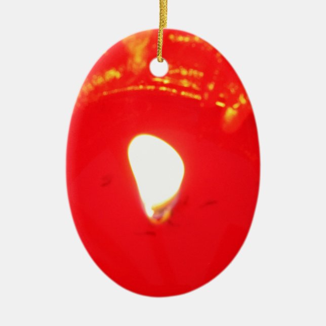 Red Candlelight, Flame , Candle, Christmas Love Ceramic Ornament (Front)