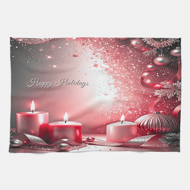 Red Candles Christmas Holiday Kitchen Towel (Horizontal)