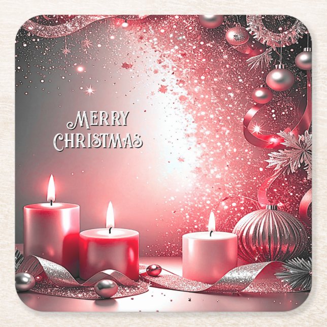 Red Candles Christmas Holiday Paper Coaster (Front)