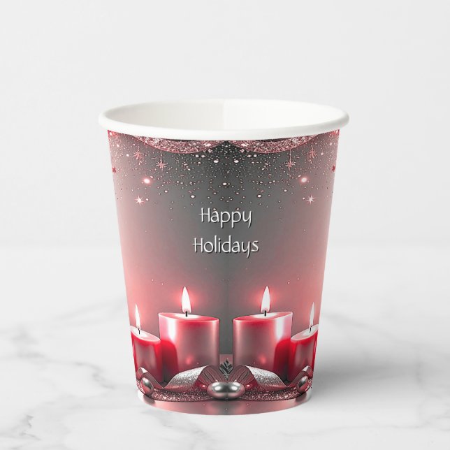Red Candles Christmas Holiday Paper Cups (Left)