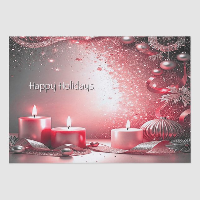Red Candles Christmas Holiday Tissue Paper (Front)