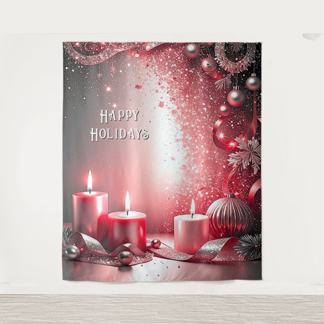 Red Candles Decorative Holiday Backdrop Tapestry (Front)