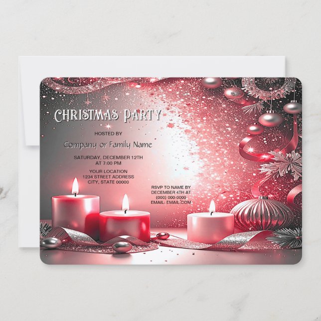 Red Candles Decorative Holiday Party Invitation (Front)
