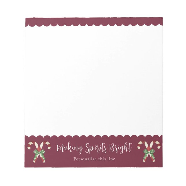 Red Candy Cane Festive Holiday Personalised Notepad (Front)