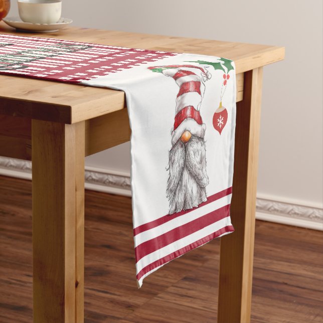 Red Candy Cane Stripe Gnome  Short Table Runner (In Situ)