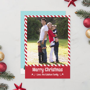 Red Candy Cane Stripe Merry Christmas Photo Card