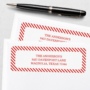 Red Candy Cane Stripes Christmas Return Address Label