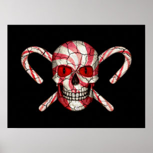 Red Candy Cane Sugar Skull Colourful Posters