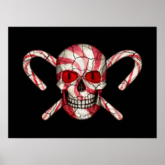 Red Candy Cane Sugar Skull Colourful Posters (Front)