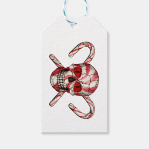 Red Candy Cane Sugar Skull Gift Tags