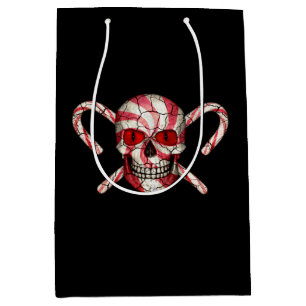 Red Candy Cane Sugar Skull Medium Gift Bag